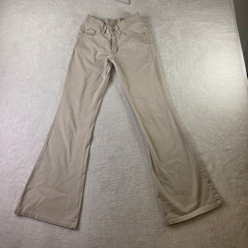 Louis Vuitton Beige Textured Flare Leg Pants Mid Rise Trousers 26W